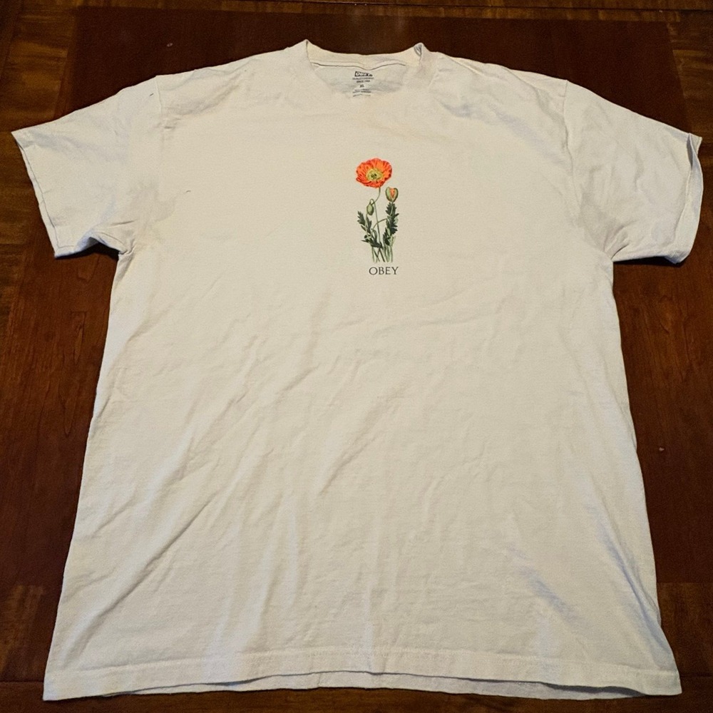 Obey Floral Graphic‎ Tee – White Minimal Flower Design – Size XL